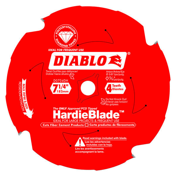 Diablo D0704DH 7-1/4" x 4-Teeth HardieBlade™ Saw Blade for Fiber Cement VM Hardware