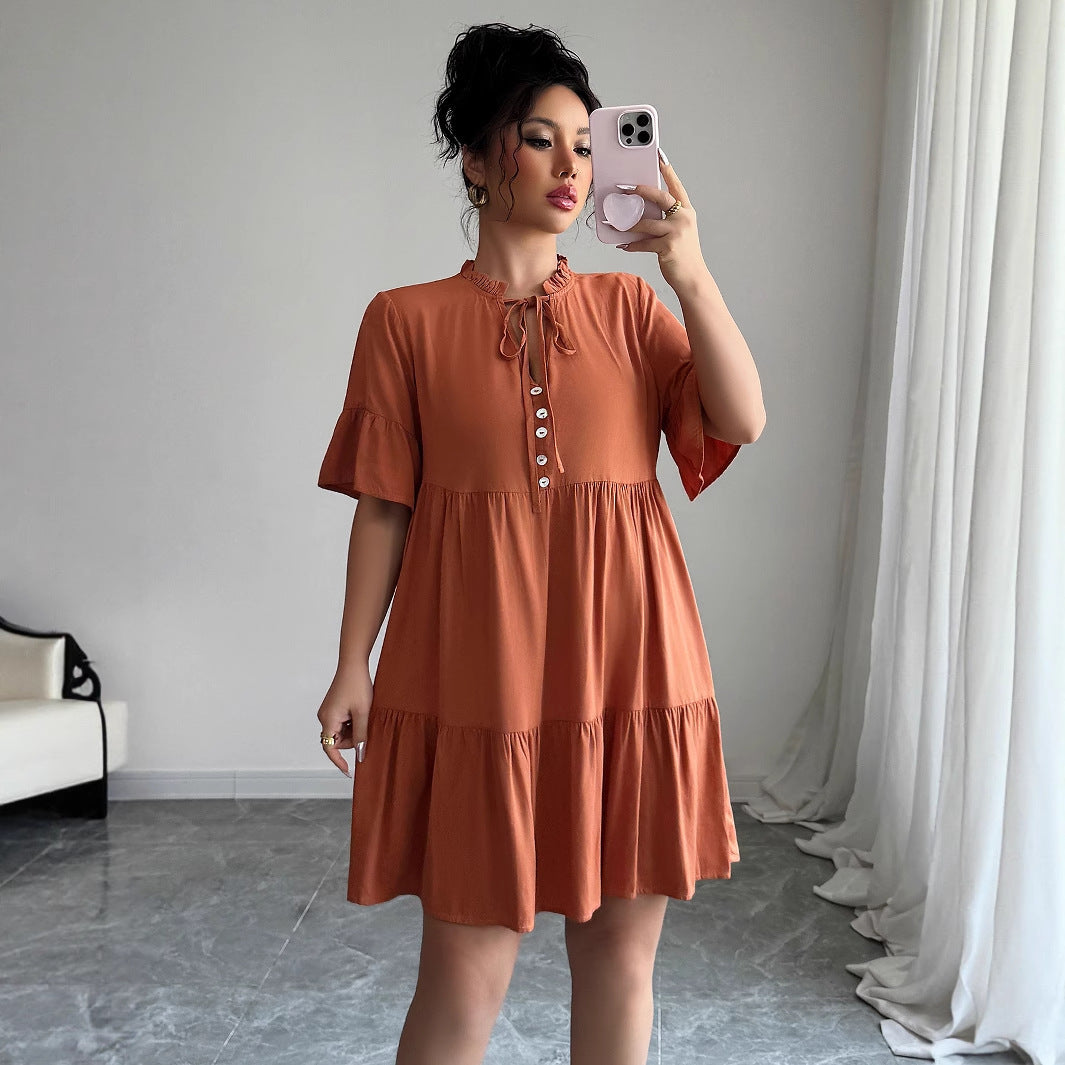 High-grade Simple Style Lace-up Solid Color Dress Women Grayceful LLC