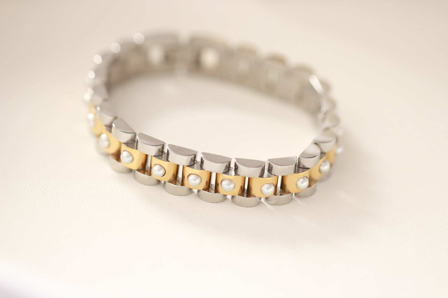 Mixed Metal Band Bracelet with Pearls ~ Deep South Originals Deep South Originals