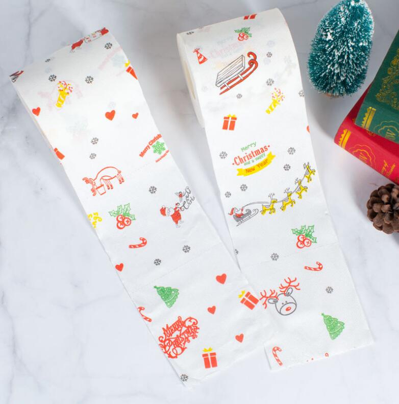 Christmas Pattern Printing Roll Toilet Paper Household Tissue Bathroom Web Q0KD