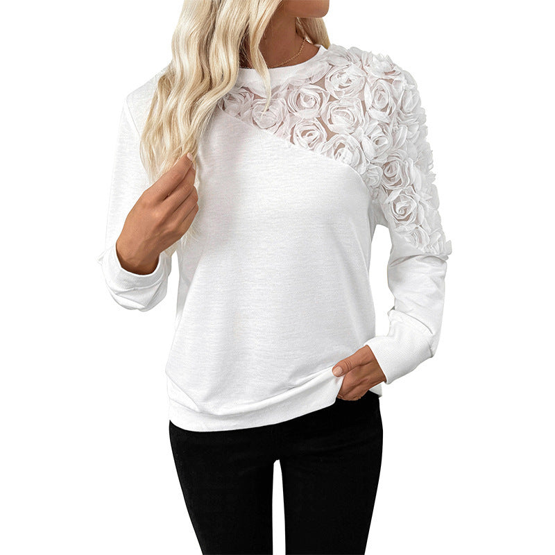 Rose Three-dimensional Flower Decorative Long Sleeve sweater Grayceful LLC