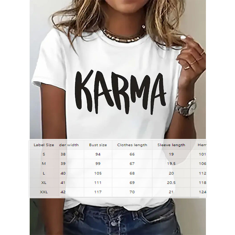 Short Sleeve Round Neck T-Shirt With 'KARMA' Print FitiqueFit