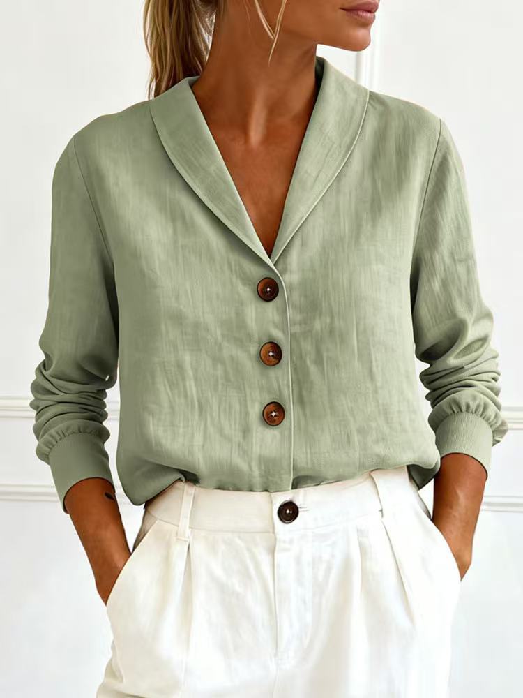 Women's Cotton-Linen Peter Pan Collar Button-Up Shirt – 6 Colors S–3XL FitiqueFit