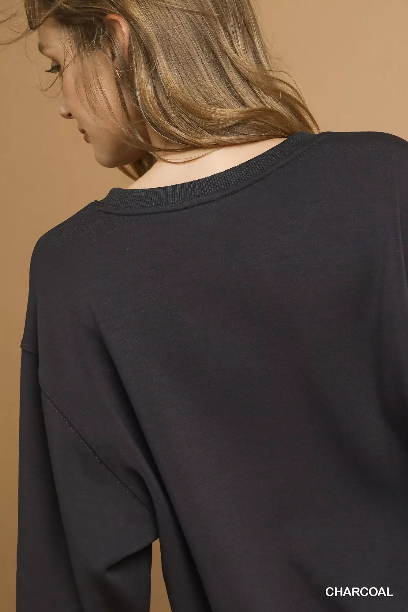 Umgee Round Neck Long Sleeve Fleece Sweatshirt West2East Surf