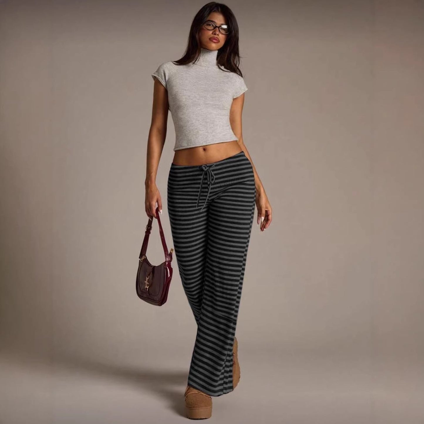 Women’s Striped Wide Leg Flared Casual Pants FitiqueFit