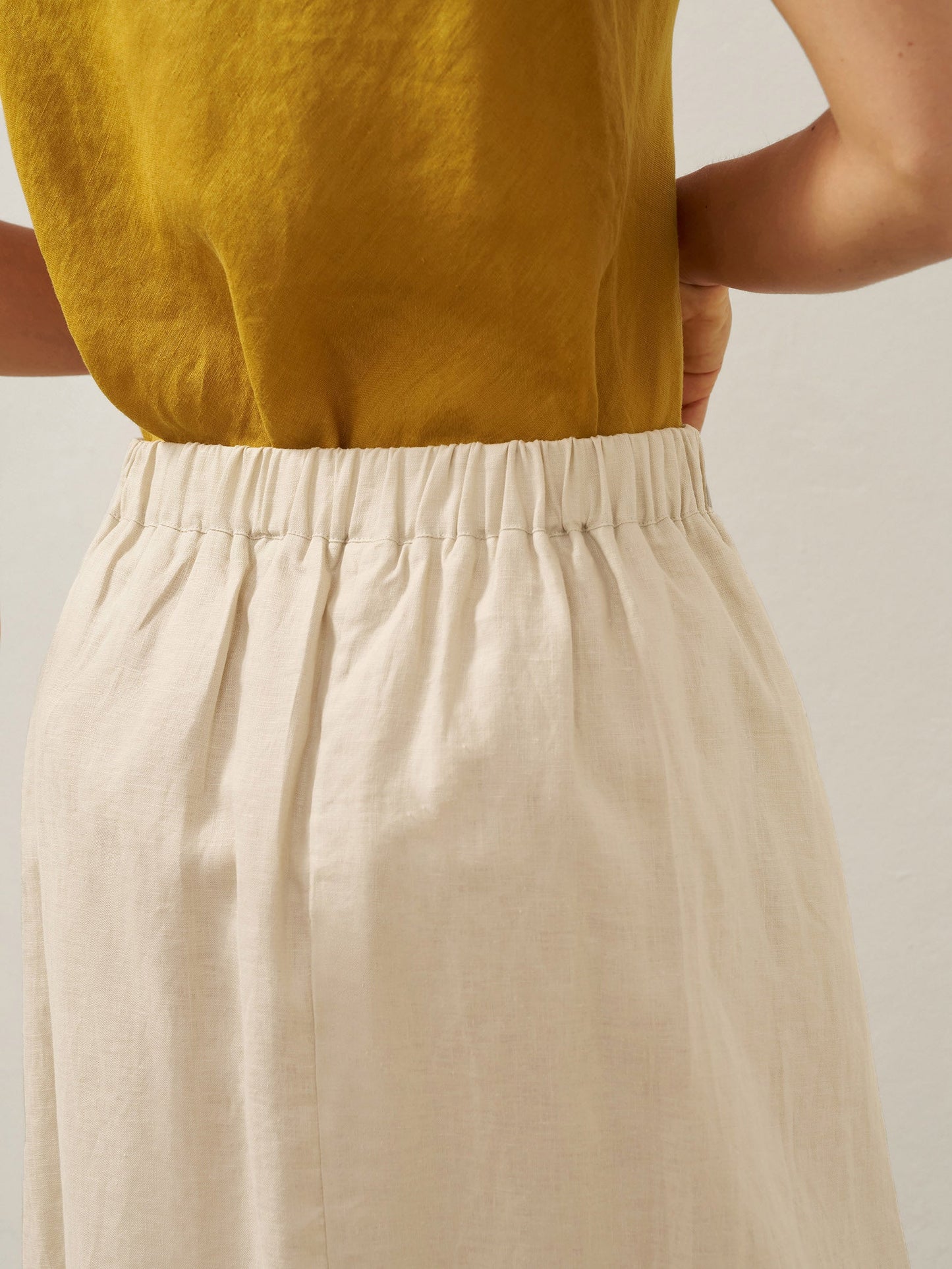 100% Linen Elastic Waist Angled Wrap Skirt FRESSA LINTICO