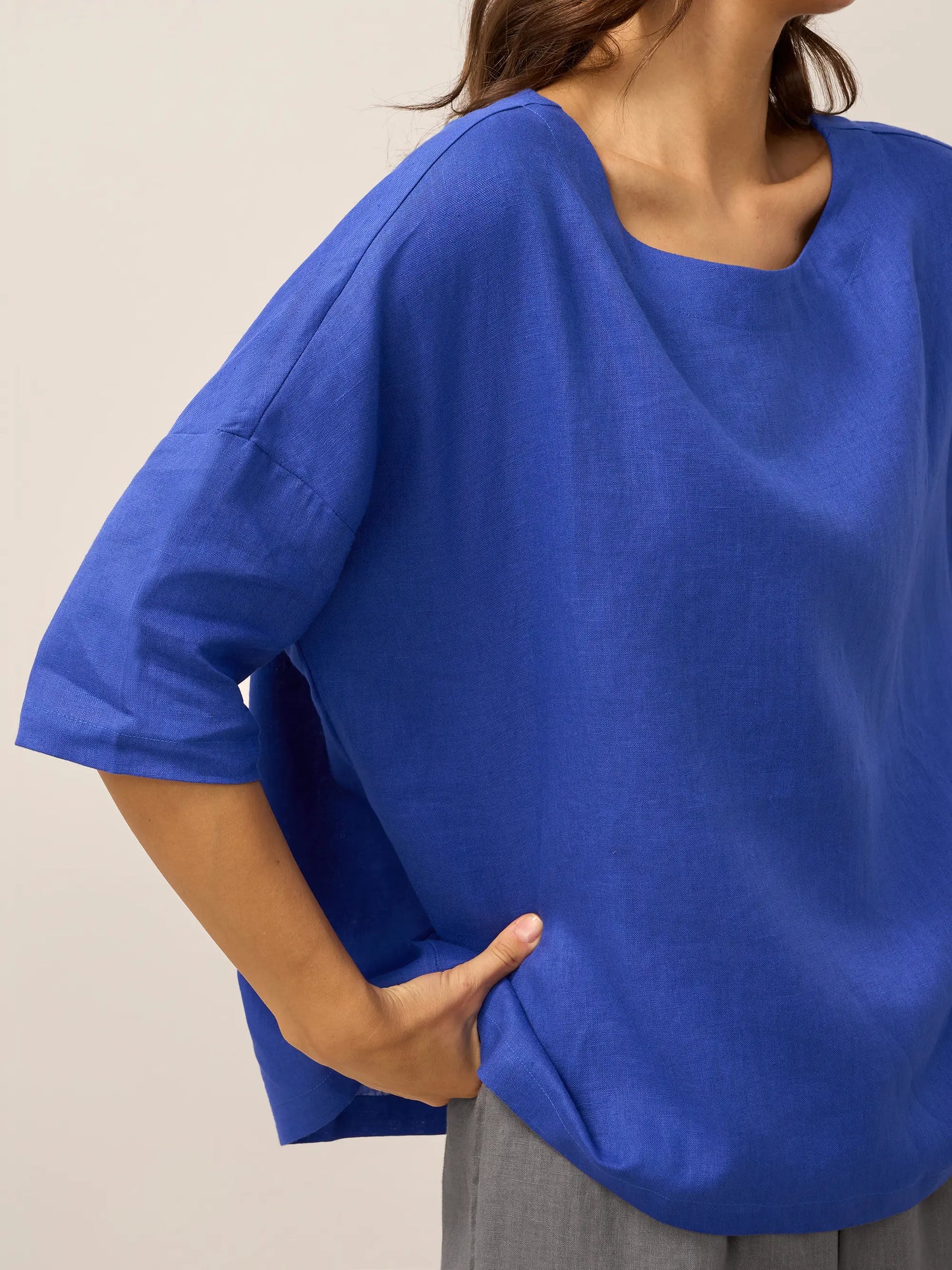 100% Linen Boatneck 3/4 Length Sleeve Top AURORA LINTICO