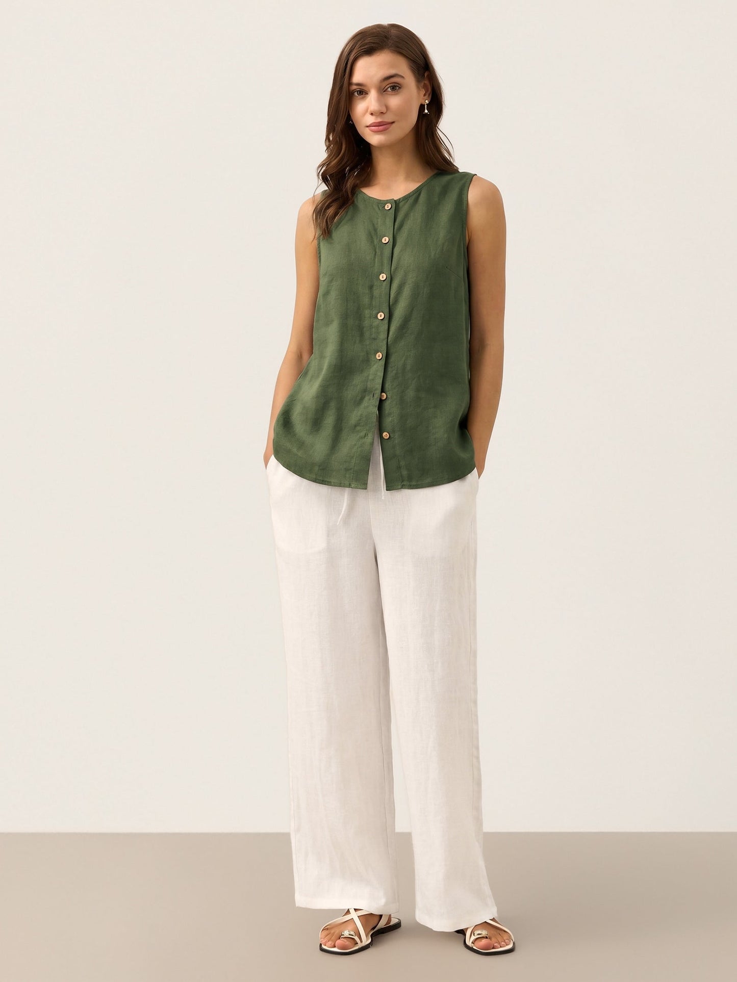 100% Linen Buttons Down Tank Top ERIN LINTICO
