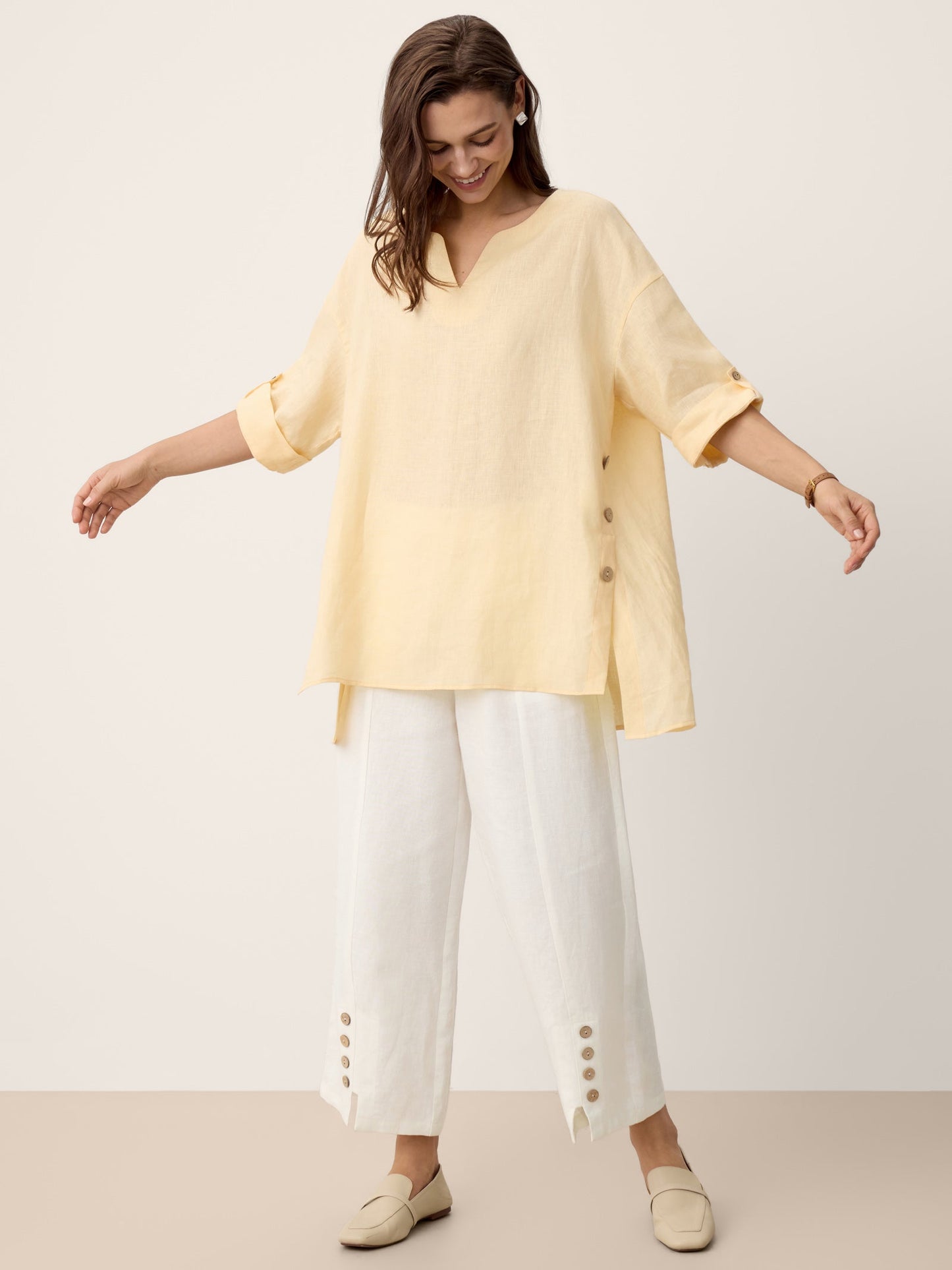 100% Linen Curved-Hem Oversized Top DAPHNEA LINTICO