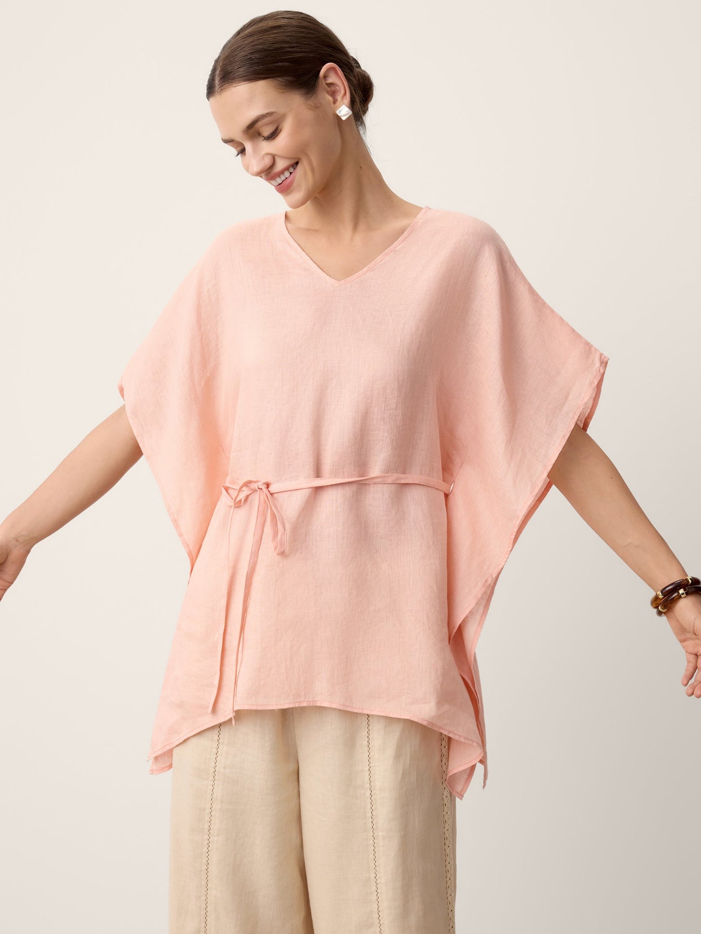 100% Linen Flutter-Sleeve V-Neck Top MARA