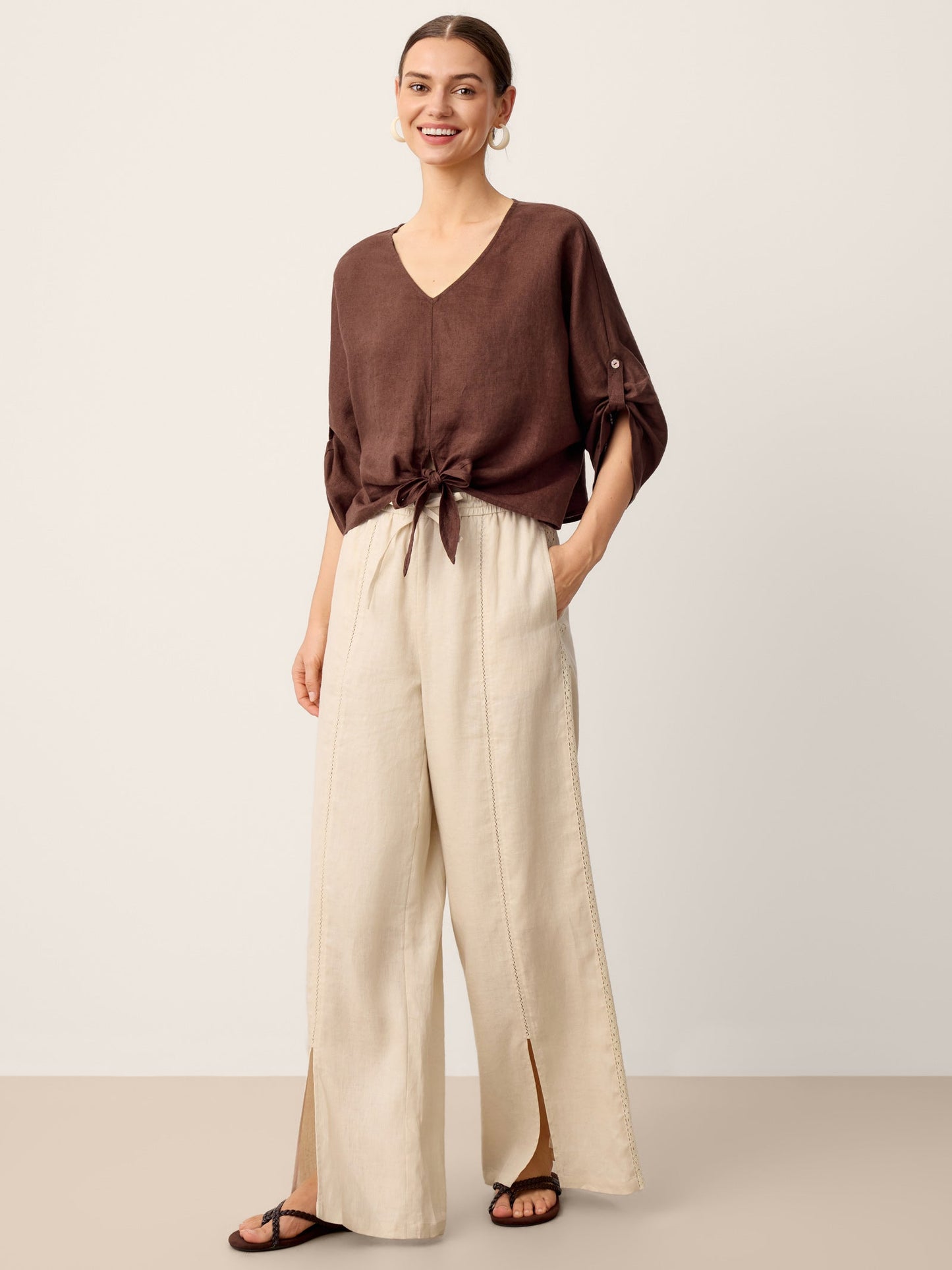 100% Linen Twist-Hem Batwing Top LAVENA LINTICO