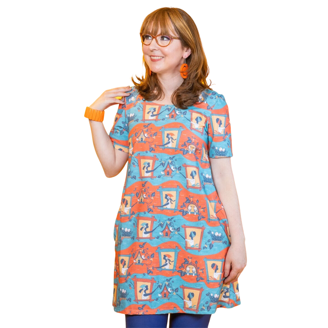 Brownstone Betties Tunic in Red and Blue Blue Platypus Clothing