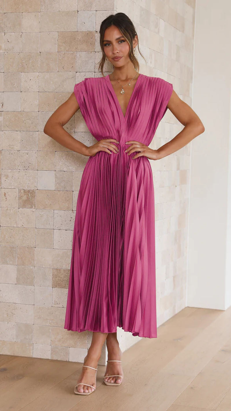 Elegant Pleated Casual Loose Zip Sleeveless Dress Grayceful LLC