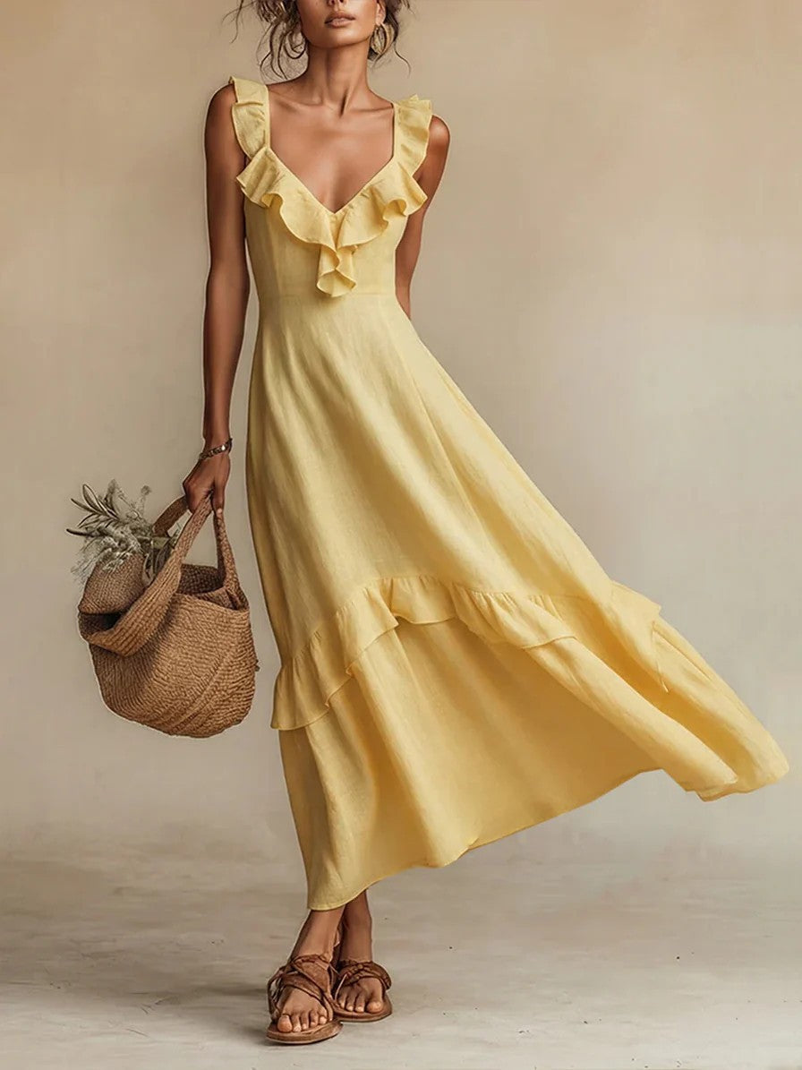 Sleeveless Ruffle Detail High-Waist Maxi Dress – 7 Colors, S–3XL FitiqueFit