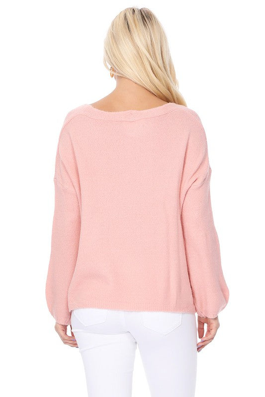 Wide V-Neck Oversized Sweater Top w. Side Slit Shop Style & More | Fresh Looks, Everyday Deals & Free Shipping