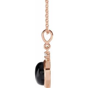 14K Rose 8 mm Natural Black Onyx & .03 CT Natural Diamond Cabochon 16-18" Necklace Ethereal Legacy Boutiques