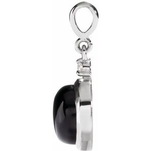 Sterling Silver 8 mm Natural Black Onyx & .03 CT Natural Diamond Cabochon Pendant Ethereal Legacy Boutiques