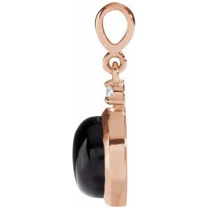 14K Rose 6 mm Natural Black Onyx & .03 CT Natural Diamond Cabochon Pendant Ethereal Legacy Boutiques