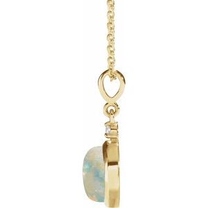 14K Yellow 6 mm Natural White Opal & .03 CT Natural Diamond Cabochon 16-18" Necklace Ethereal Legacy Boutiques