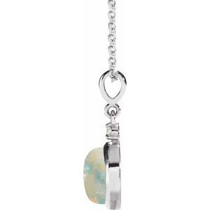Sterling Silver 8 mm Natural White Opal & .03 CT Natural Diamond Cabochon 16-18" Necklace Ethereal Legacy Boutiques