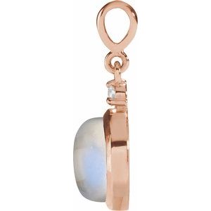14K Rose 8 mm Natural Rainbow Moonstone & .03 CT Natural Diamond Pendant Ethereal Legacy Boutiques