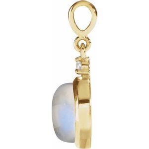 14K Yellow 8 mm Natural Rainbow Moonstone & .03 CT Natural Diamond Pendant Ethereal Legacy Boutiques