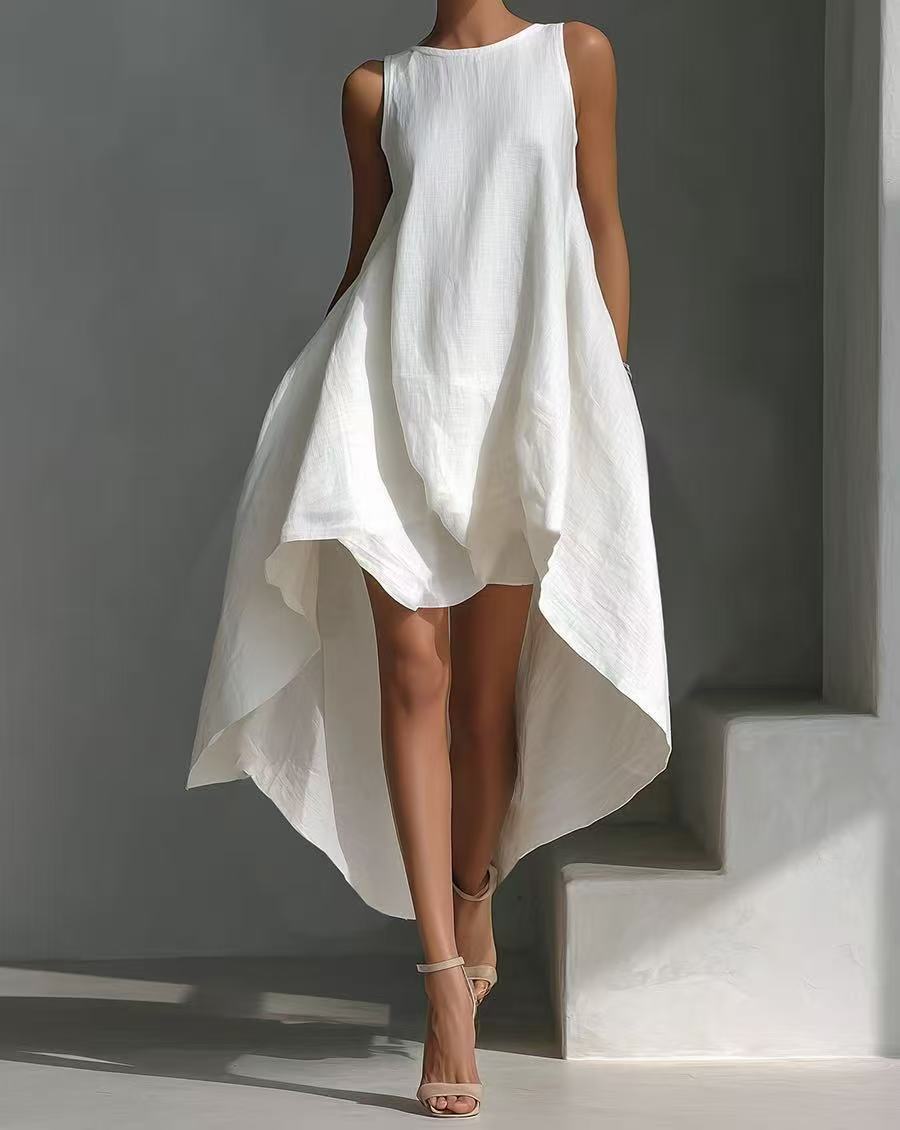 Sleeveless High-Low Irregular Hem Linen Blend Dress – Women's Summer Dress FitiqueFit