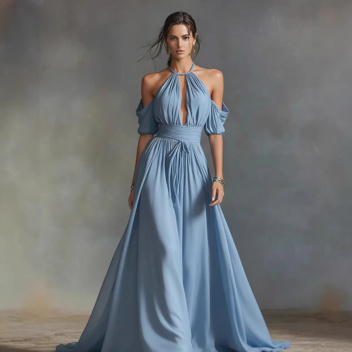 Solid-Color Halter Neck Midi Dress – 4 Colors, S–2XL FitiqueFit