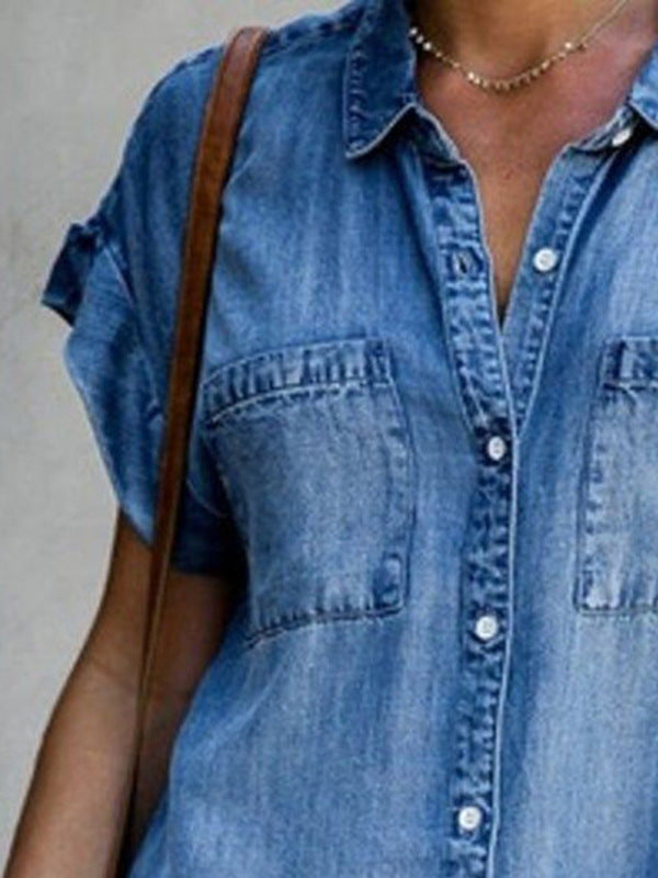 Denim Midi Dress – Short Sleeve Square Neck Slim Fit Street Style FitiqueFit