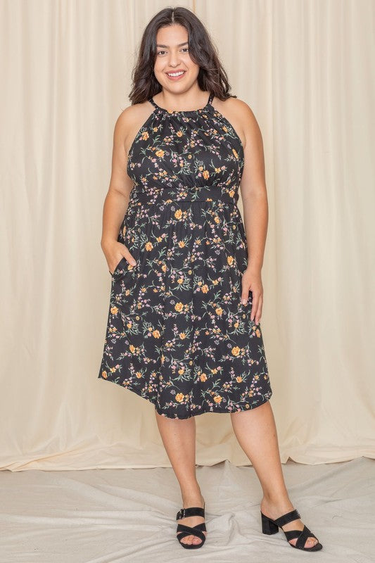 Plus Floral Halter Top Midi Dress See size chart under “more details” The Fashion Celestial