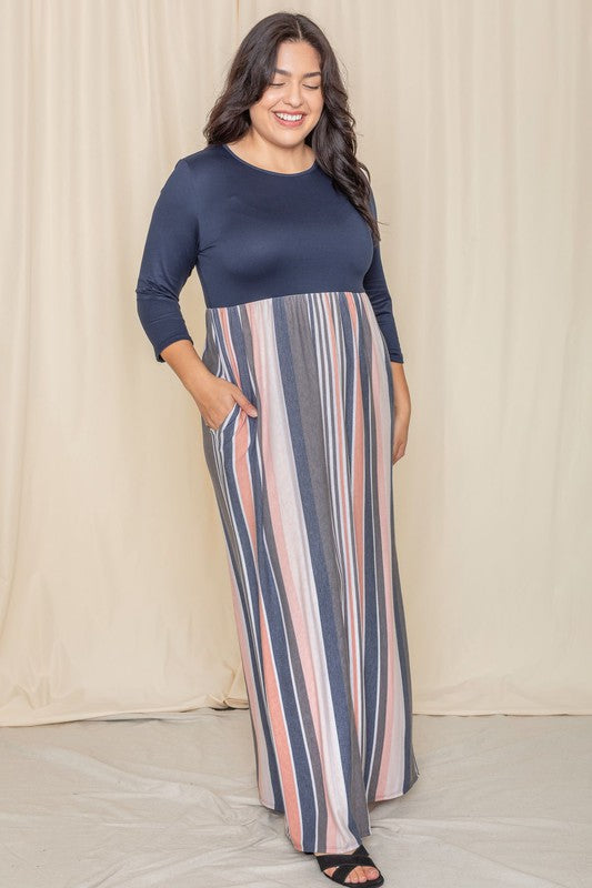 Plus Stripe Quarter Sleeve Maxi Dress See size chart under “more details” The Fashion Celestial