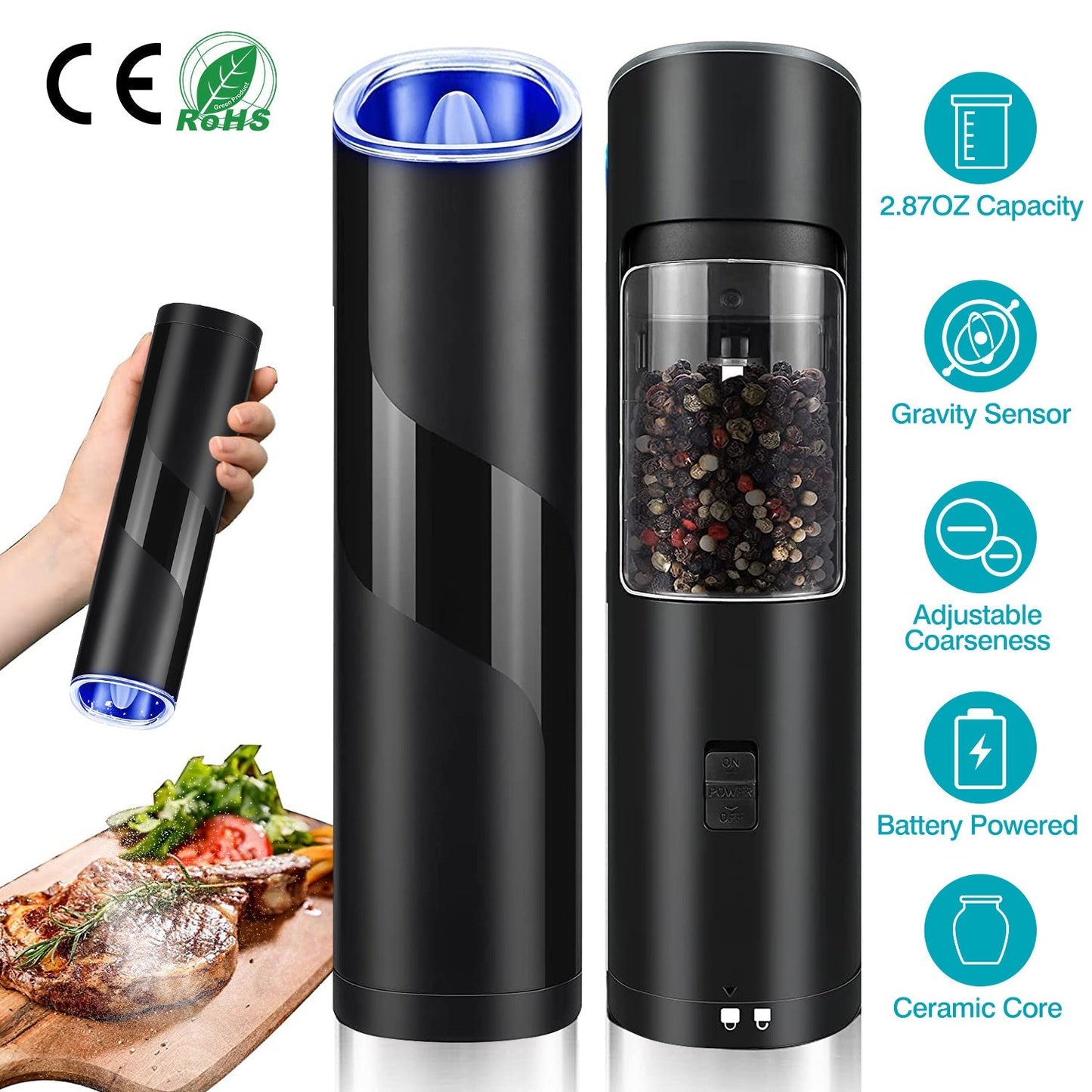 Electric Salt & Pepper Grinder – Gravity Sensor with LED SmartPursue™