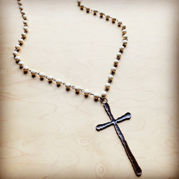 White Beaded turq. with Antique Copper Cross 255s Shop Style & More | Fresh Looks, Everyday Deals & Free Shipping
