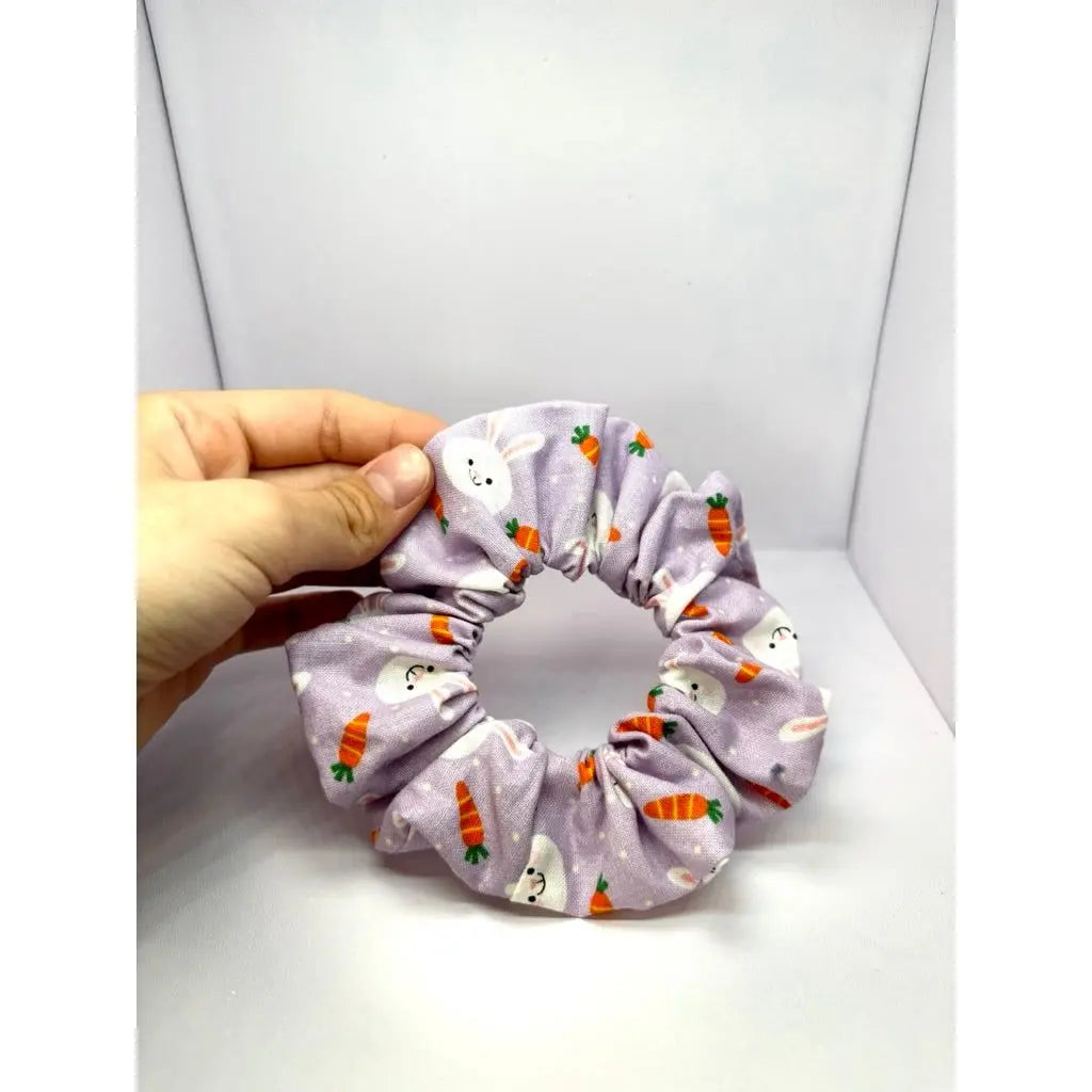 Mini Purple Bunnies and Carrots Easter Scrunchie Enchanted Scrunch