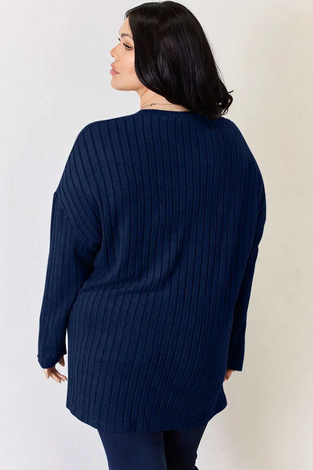 Basic Bae Full Size Ribbed Half Button Long Sleeve High-Low T-Shirt New Era Fashion LLc