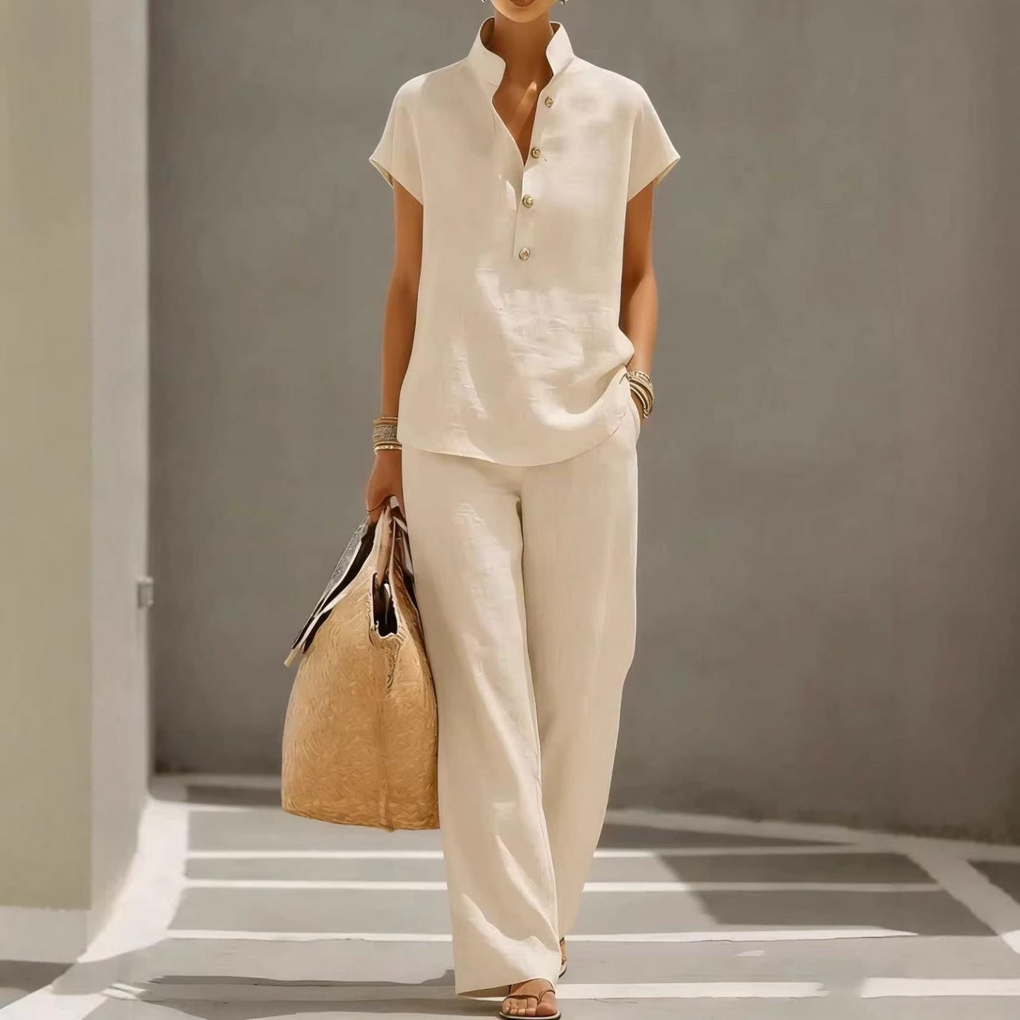 Cardigan & Short Sleeve Top + Pants Three-Piece Set – Solid Color Casual Lounge FitiqueFit