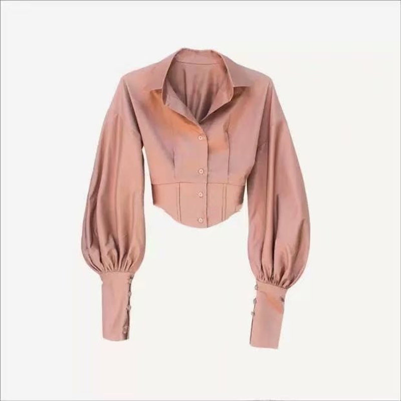 Women's Tie Waist Lapel Balloon Sleeve Shirt See size chart under “more details” The Fashion Celestial