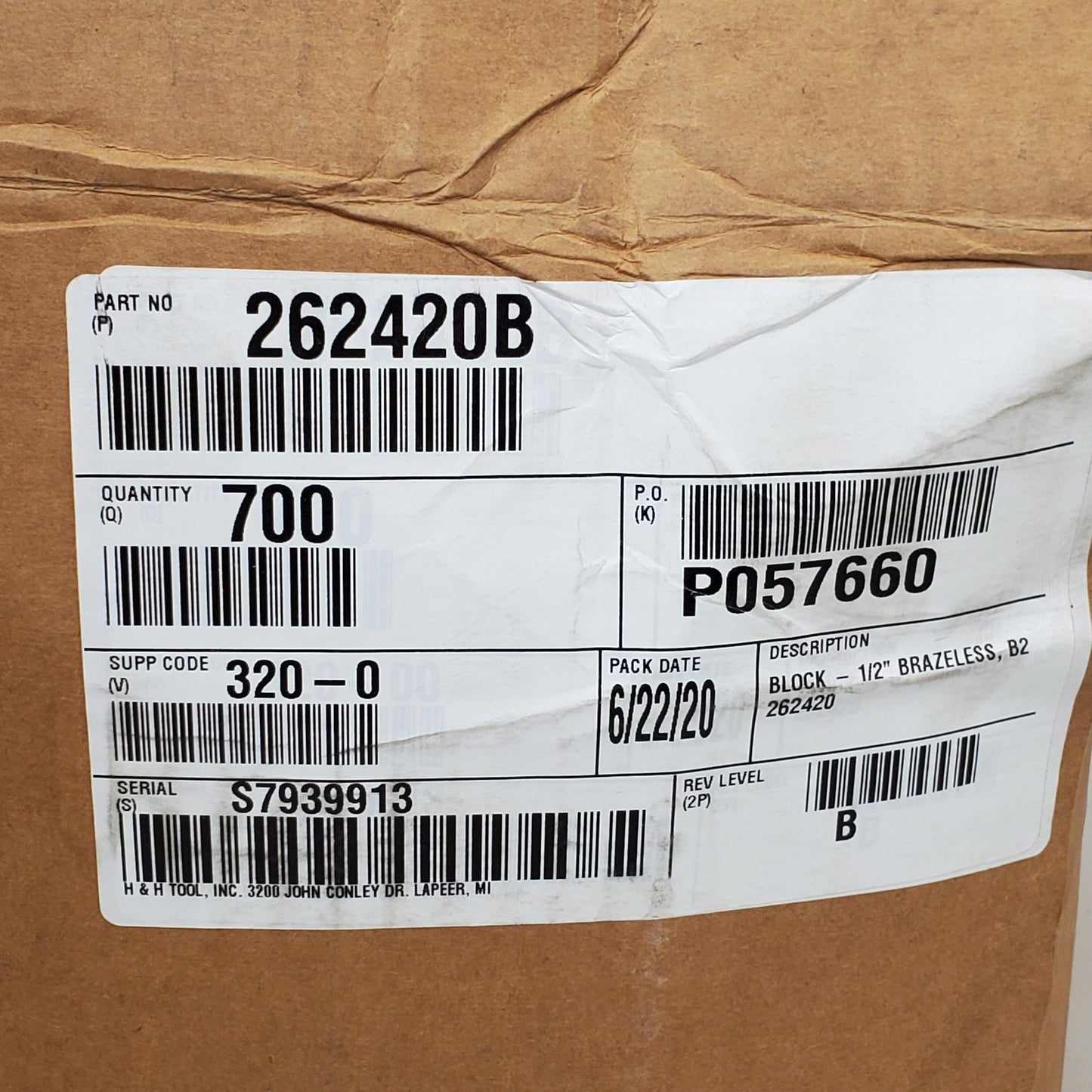 H&H TOOL INC (700 Pieces) Aluminum Brazeless Block 1/2" 262420B Auto Part 30lbs PayWut