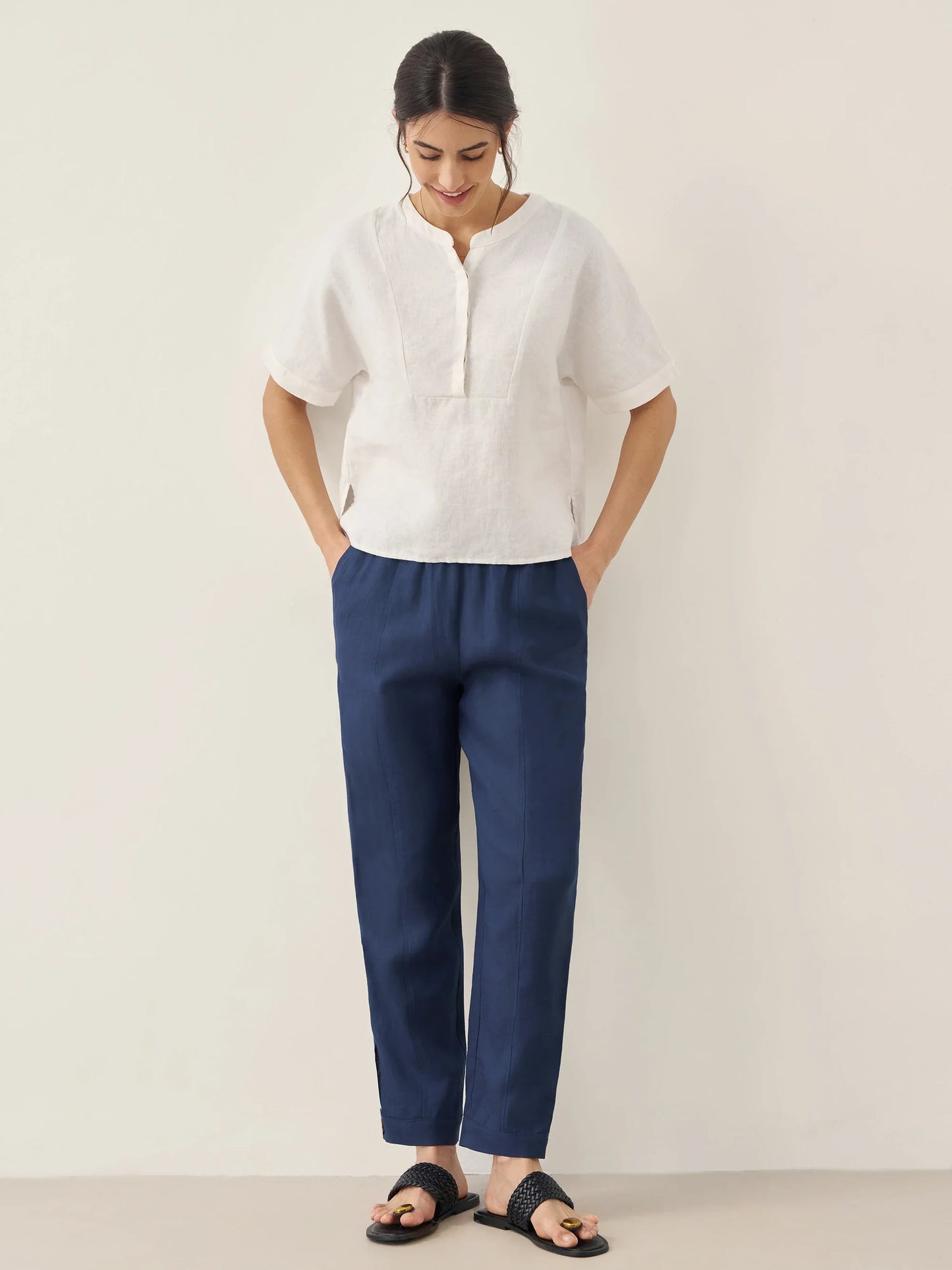 100% Linen Straight-Leg Pants with Elastic Waist PATRICE LINTICO