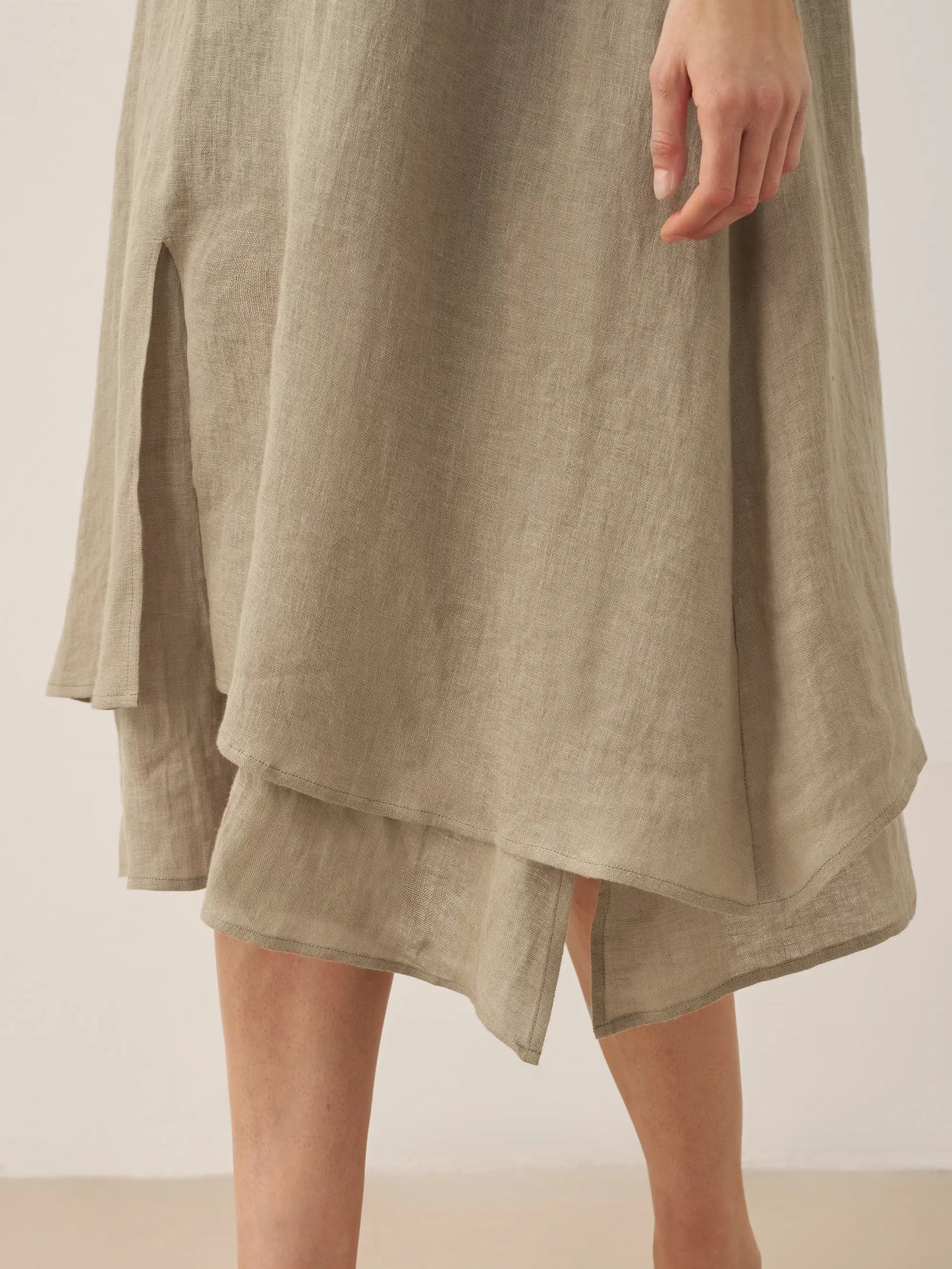 100% Linen V-Neck Double-Layer Midi Dress JAYDA