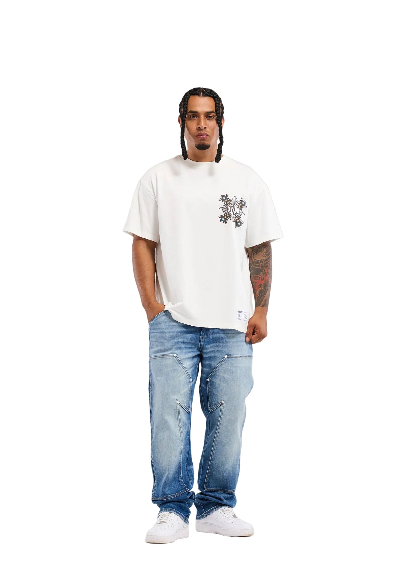 Memory Lane Cross Tee - White Denim Exchange