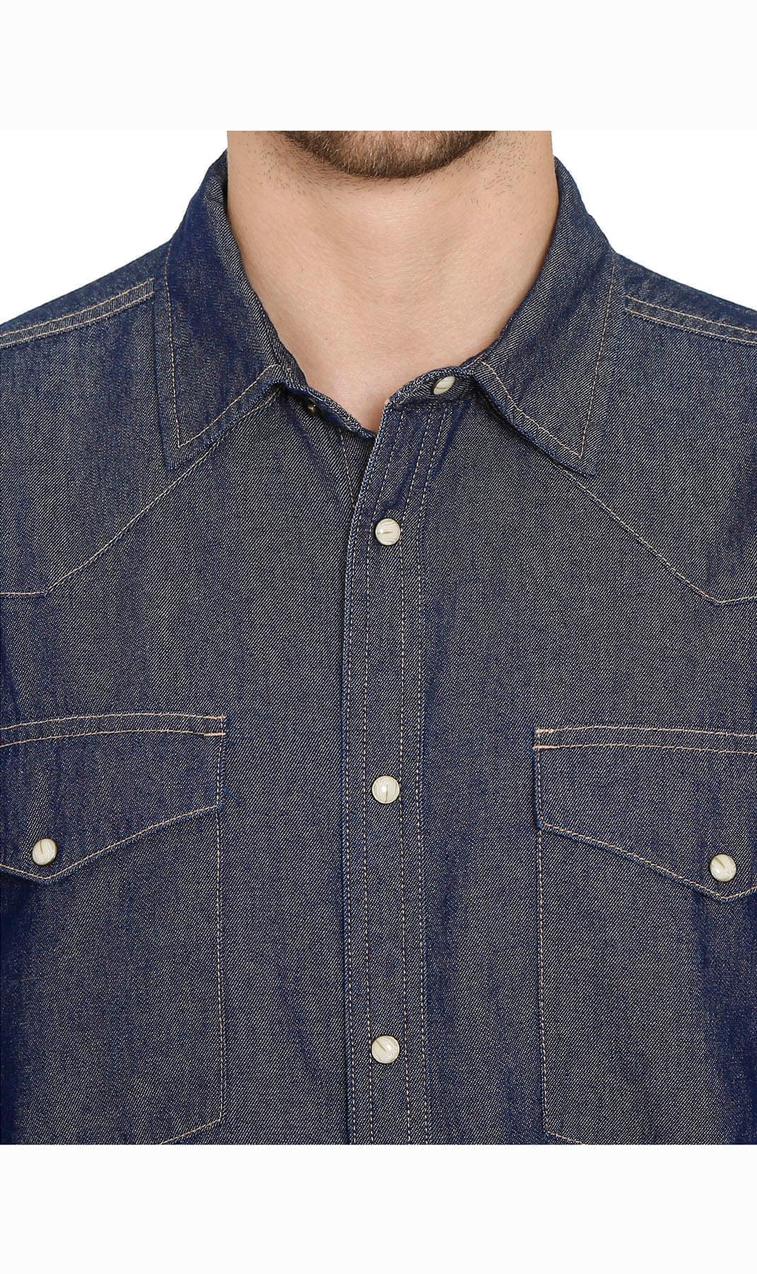 Mens Western Snap Front Button Shirt in Denim and Twill with a Stitched Yoke and Chest Pockets TURTLE BAY APPAREL