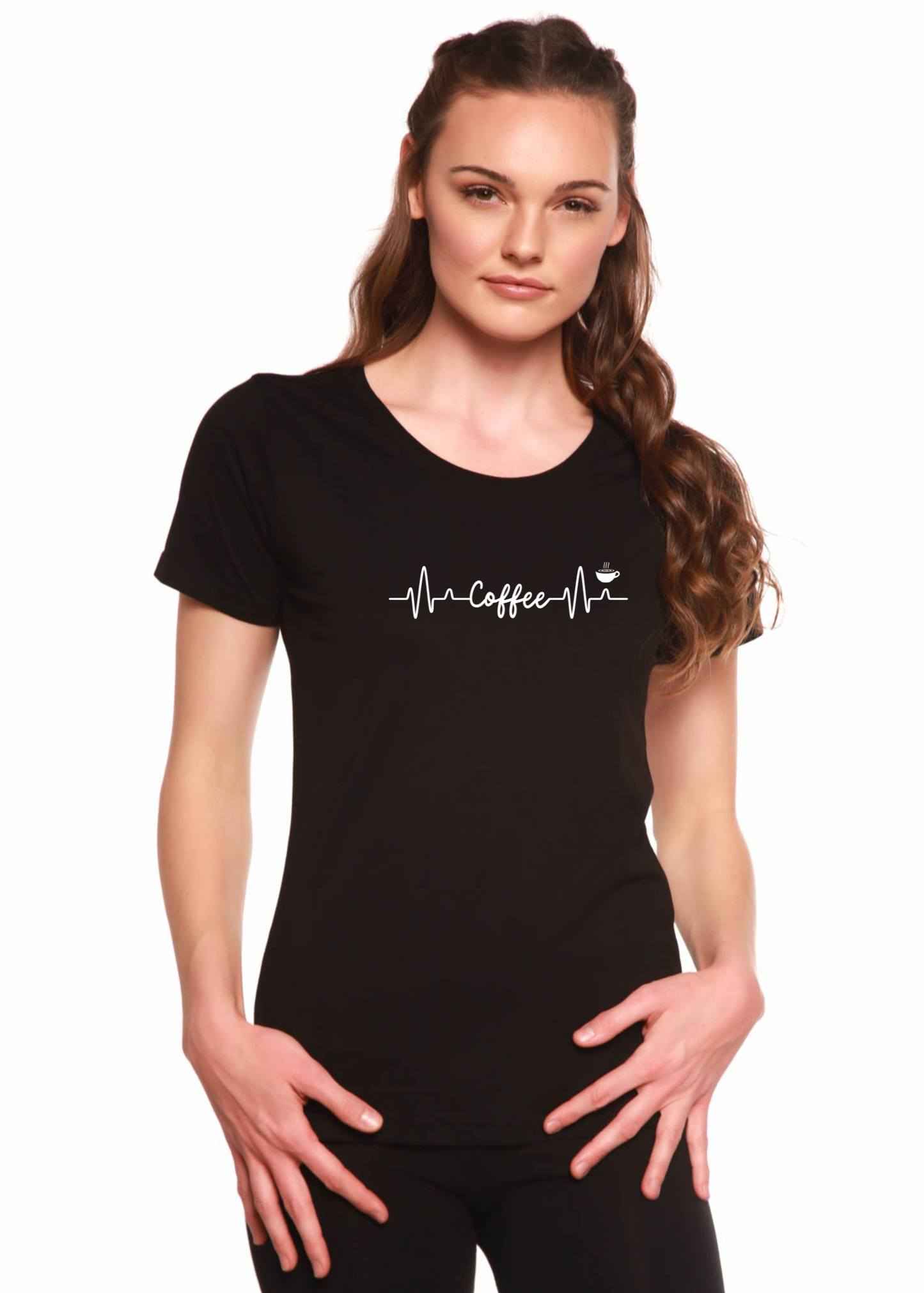 Heartbeat Coffee Printed Women's Bamboo/Cotton Short Sleeve Scoop Neck T-Shirt Spun Bamboo