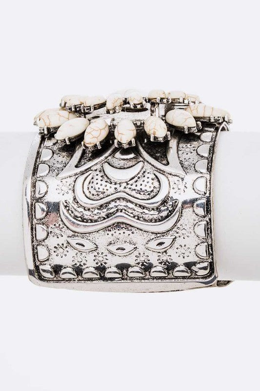Genuine Stone Statement Engraved Cuff Bangle Shop Style & More | Fresh Looks, Everyday Deals & Free Shipping