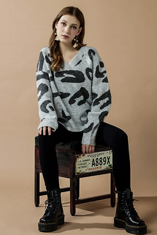 Fuzzy Mohair Jacquard V-Neck Leopard Sweater Shop Style & More | Fresh Looks, Everyday Deals & Free Shipping