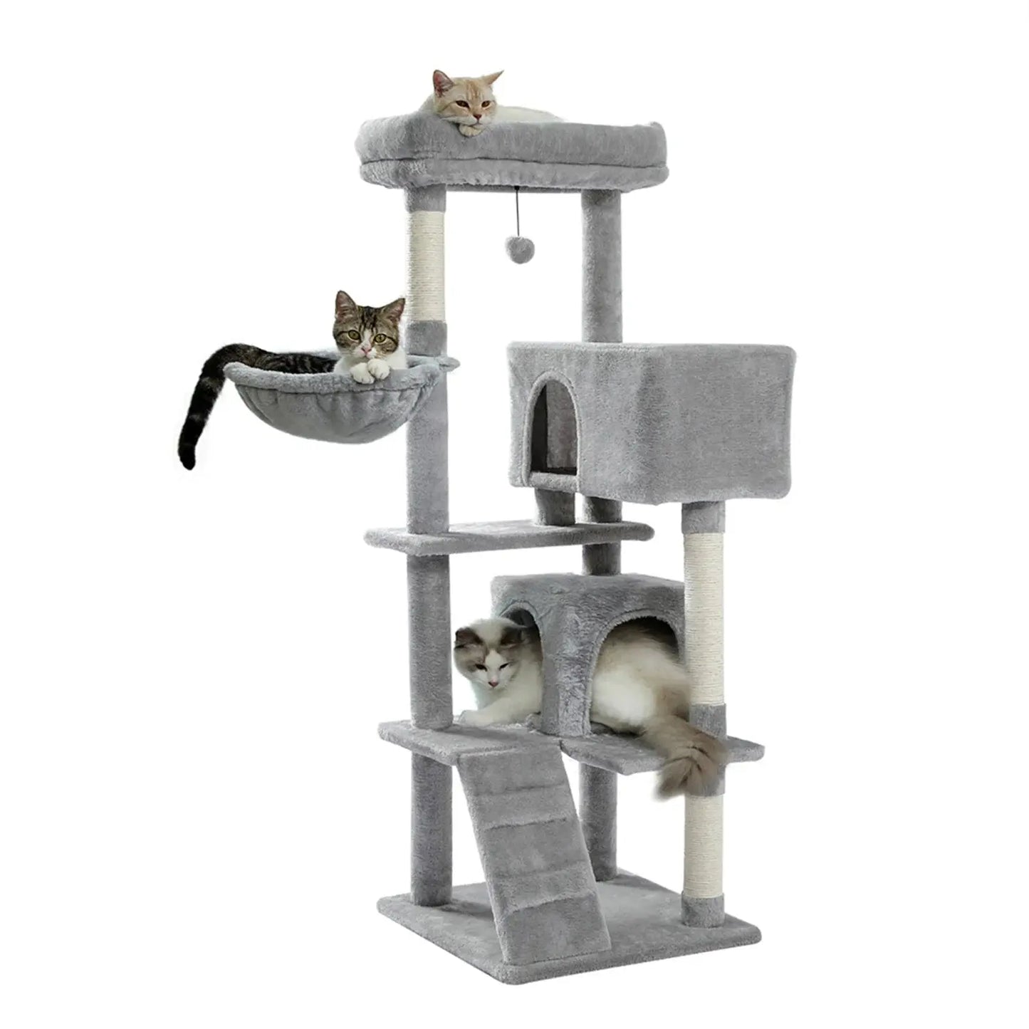 Deluxe 56" Cat Tree for Indoor Cats - Spacious Cat Tower with Plush Perches, Cozy Basket, and Durable Scratching Posts in Gray