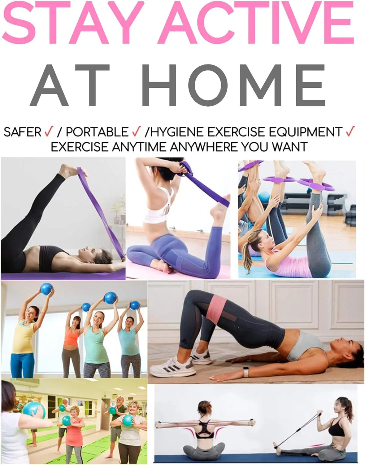 6Pcs Pilates Ring Set for Men - Home Exercise Gym Equipment Women Yoga Circle Ball Stretching Strap Loop Band Non Slip Socks Exercise - Equipment for Home Workout