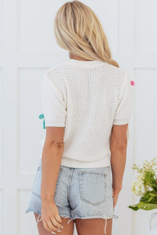 Colorful Bow Knit Mock Neck Short Sleeve Sweater Shop Style & More | Fresh Looks, Everyday Deals & Free Shipping