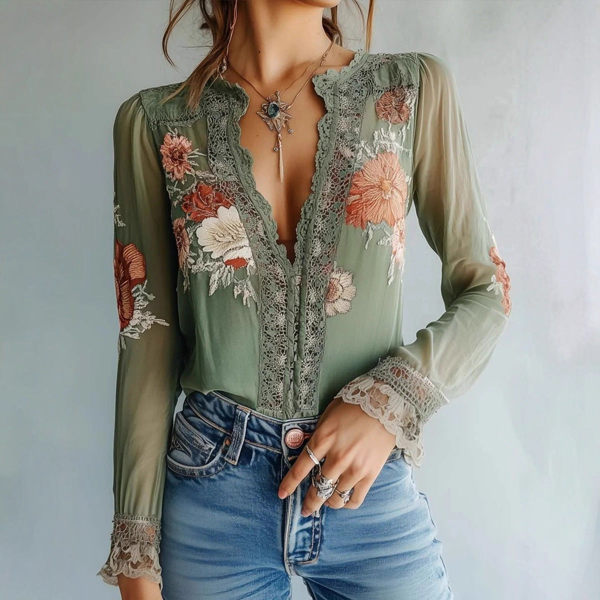 Women’s V-Neck Floral Print Blouse FitiqueFit