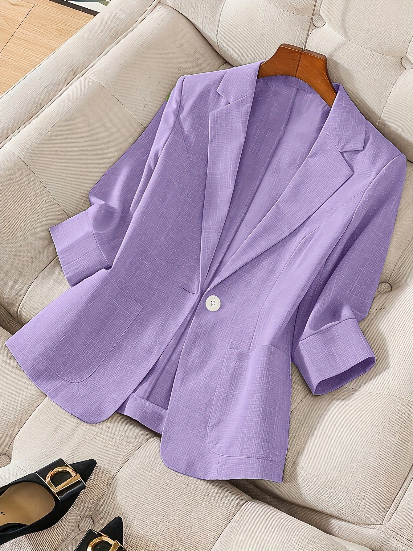 Women's Three-Quarter Sleeve Single-Button Casual Blazer FitiqueFit